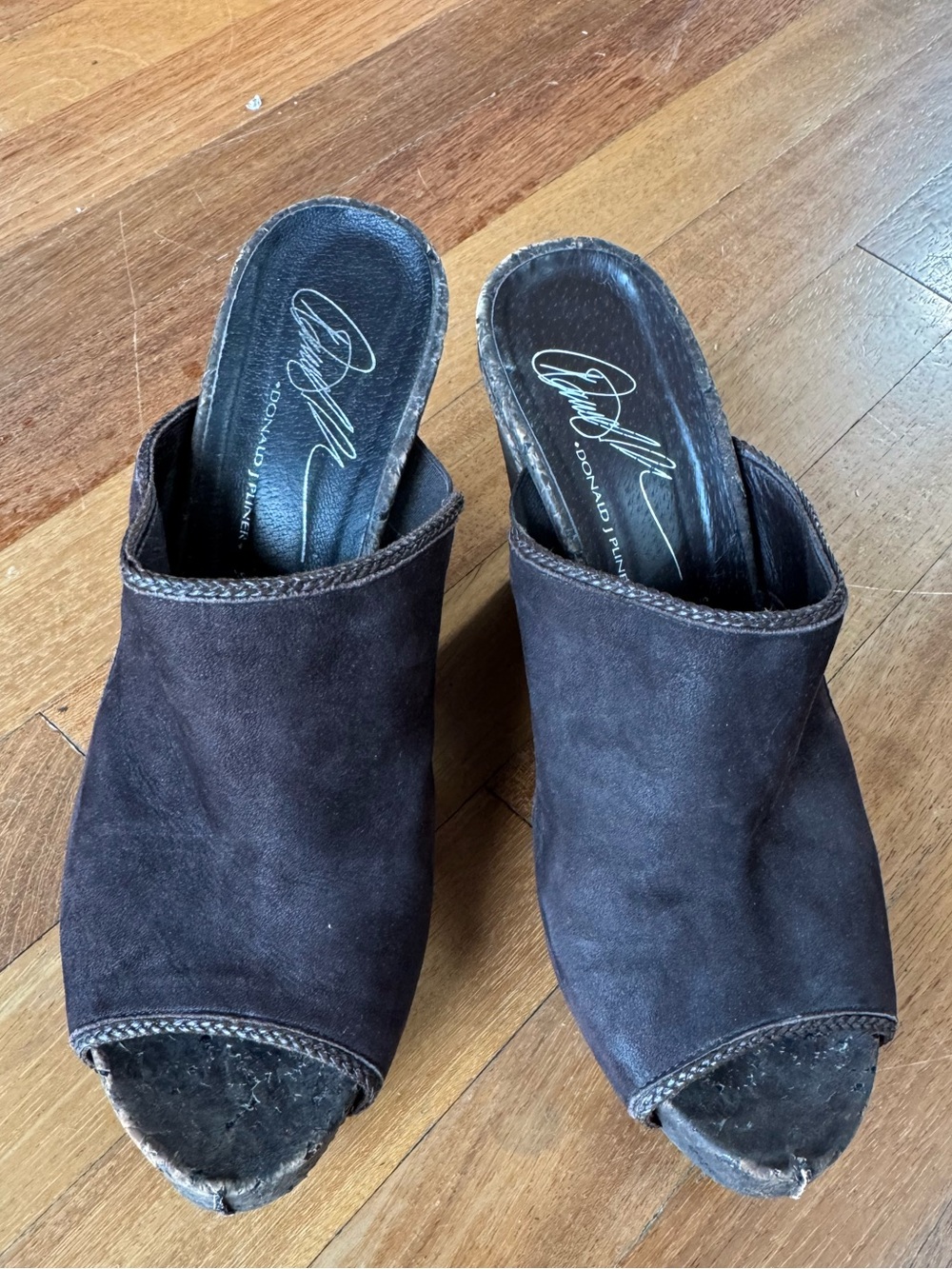 Donald J. Pliner Dark woven calf cork Brown Suede Open-Toe Mule